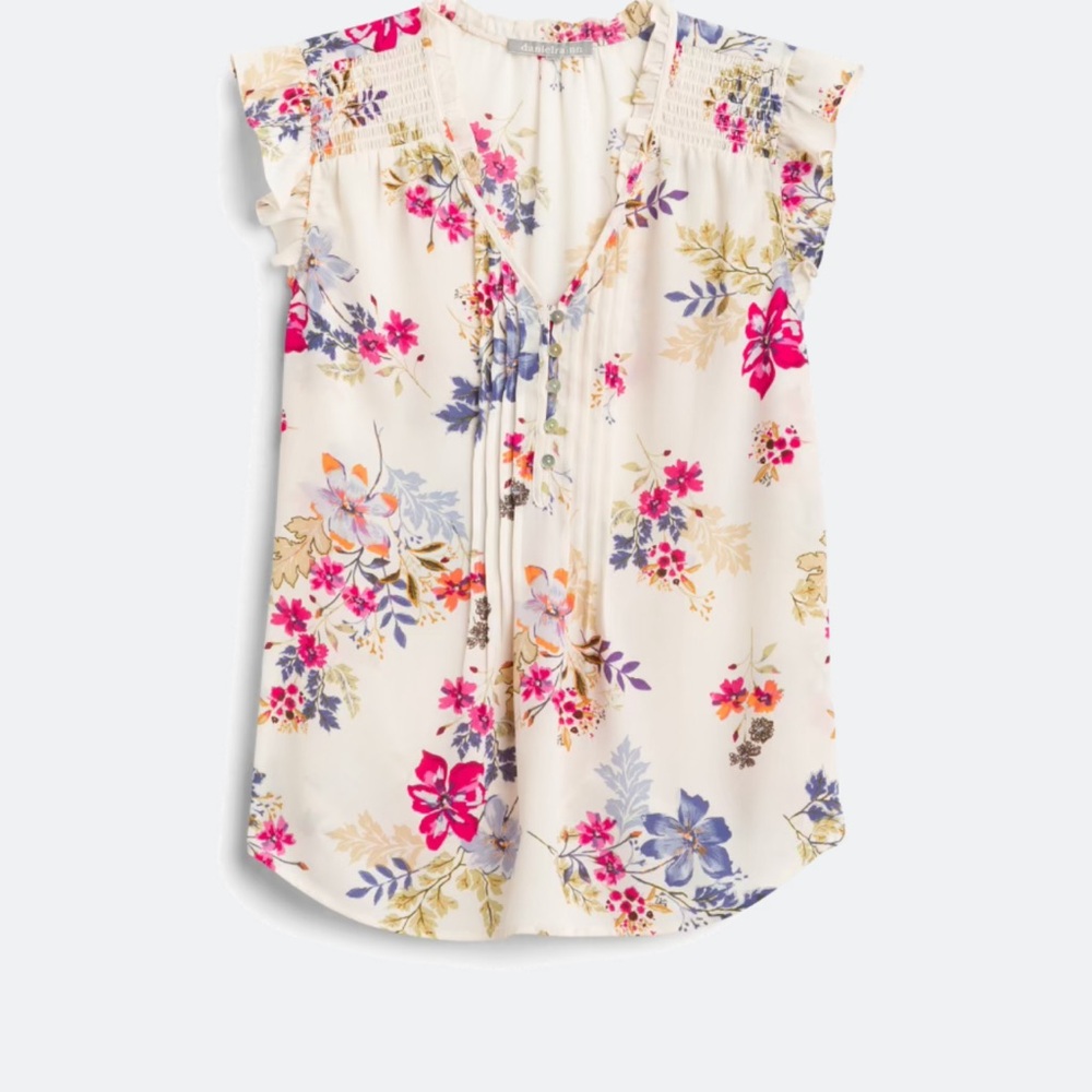 Daniel Rainn Ivory Floral V-Neck Ruffle Sleeve Blouse